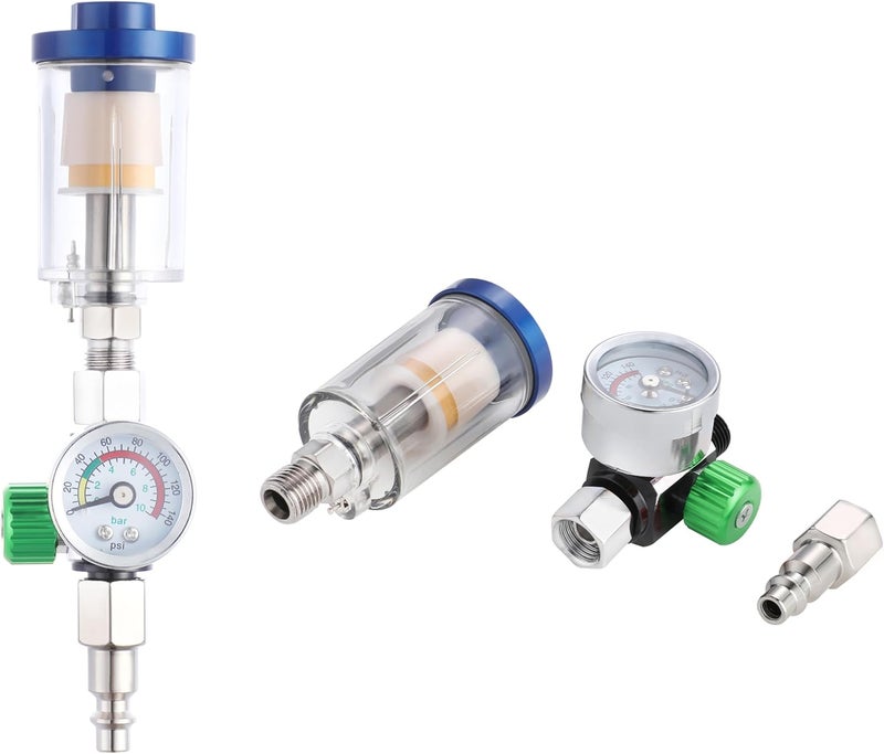 ENDOZER Oil Water Separator, Air Filter with Pressure Gauge, Pressure Regulator for Air Spray Gun, G1/4" Inlet and Outlet - Image 2